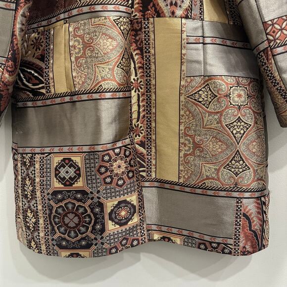 Chico’s Tapestry Dreams Brocade Patchwork Evening Coat Metallic Glam Art-to-Wear - Picture 10 of 15